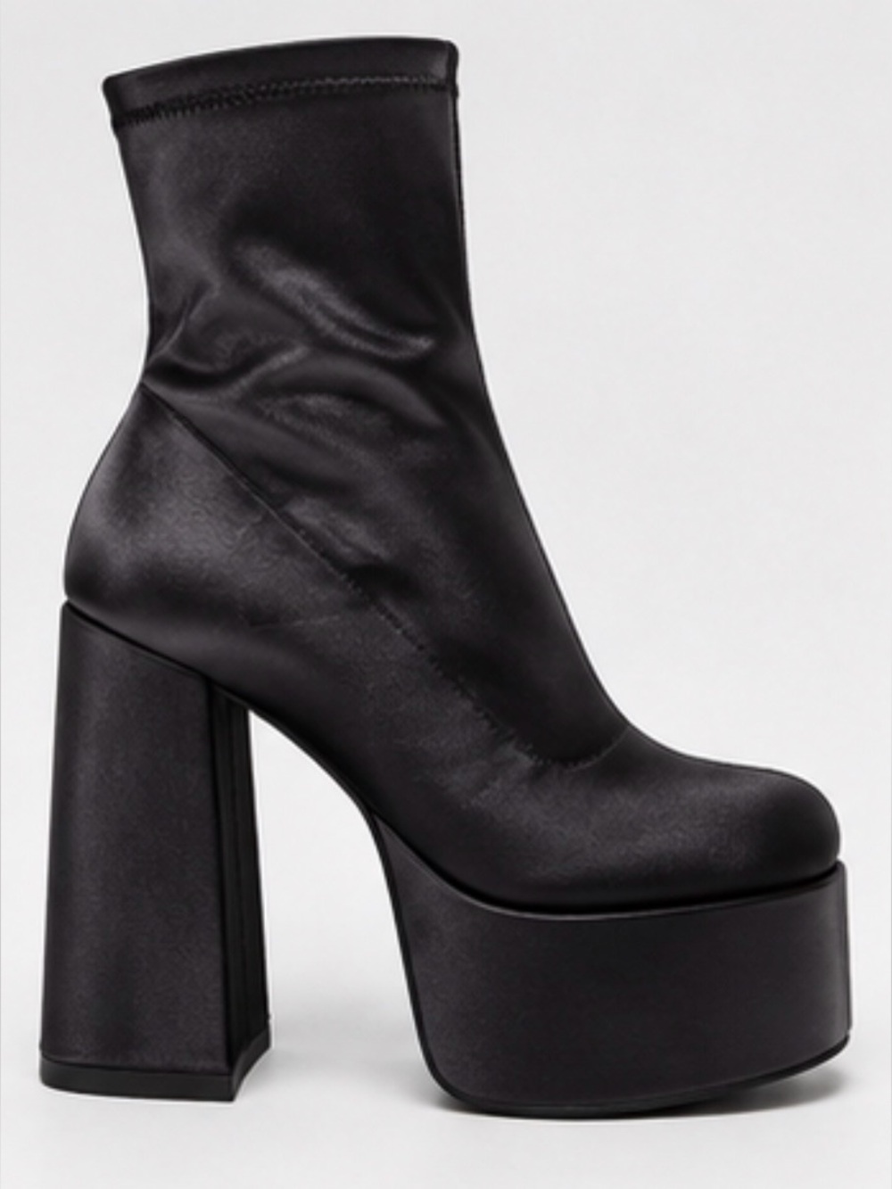 Black Platform Sock Booties with Chunky Heel